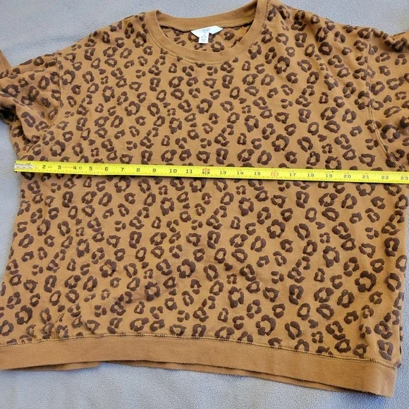 TIME AND TRUE Sweater Leopard Girls Size 8 10 Raised Print Orange Brown Fun - Picture 5 of 10